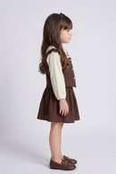Brown 3-Piece Ruffle Pinafore Skirt Set TSSET40732