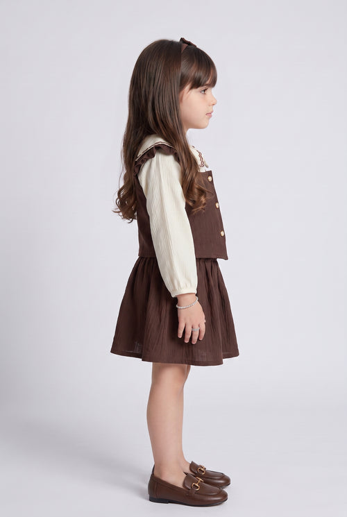 Brown 3-Piece Ruffle Pinafore Skirt Set TSSET40732