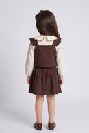 Brown 3-Piece Ruffle Pinafore Skirt Set TSSET40732