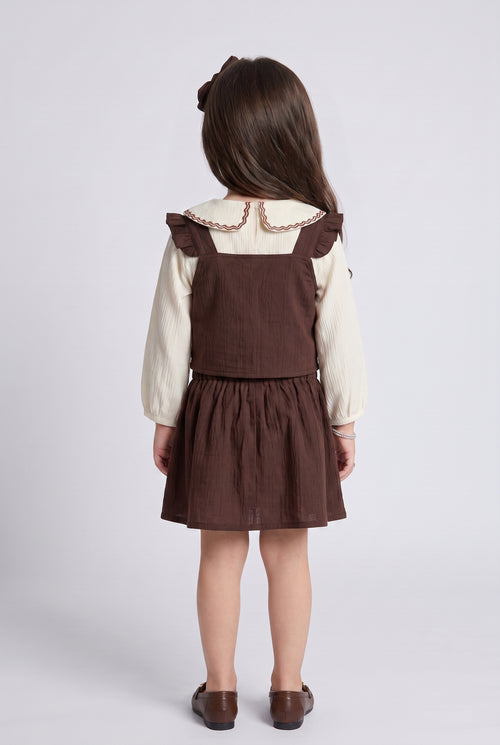 Brown 3-Piece Ruffle Pinafore Skirt Set TSSET40732
