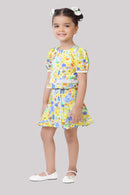 Yellow Floral Peplum Top & Skirt Set TSSET40499