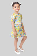 Yellow Floral Peplum Top & Skirt Set TSSET40499