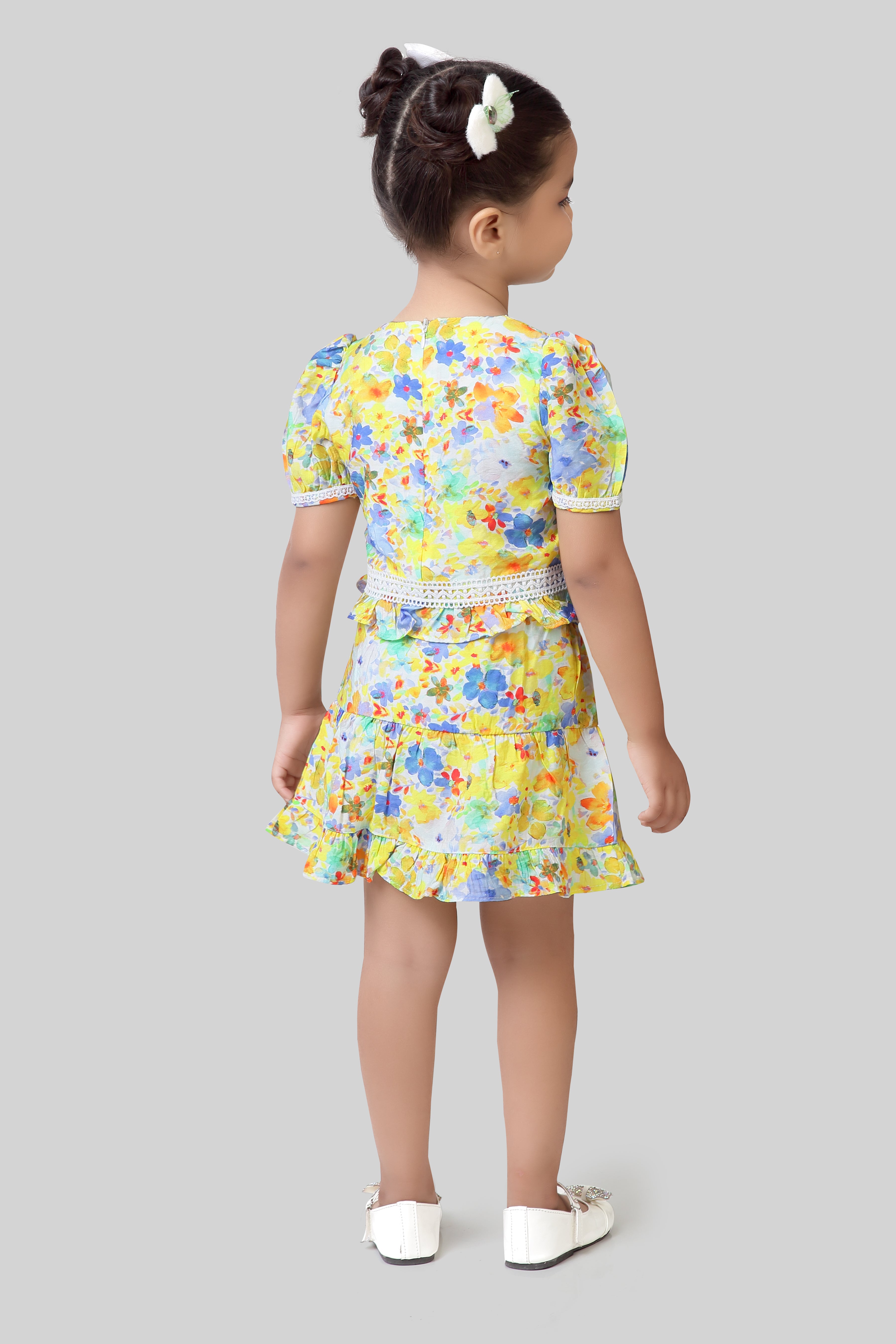 Yellow Floral Peplum Top & Skirt Set TSSET40499