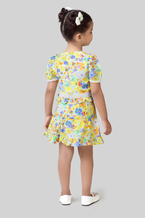 Yellow Floral Peplum Top & Skirt Set TSSET40499