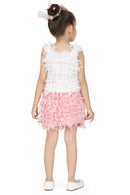 White & Pink Textured Top & Skirt Set TSSET40500
