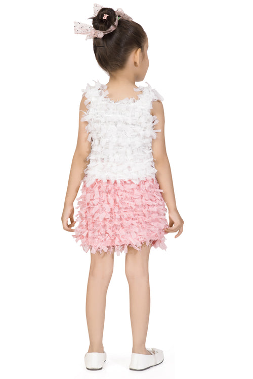 White & Pink Textured Top & Skirt Set TSSET40500
