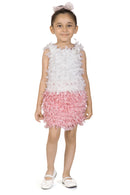 White & Pink Textured Top & Skirt Set TSSET40500