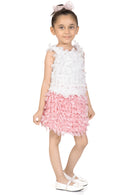 White & Pink Textured Top & Skirt Set TSSET40500