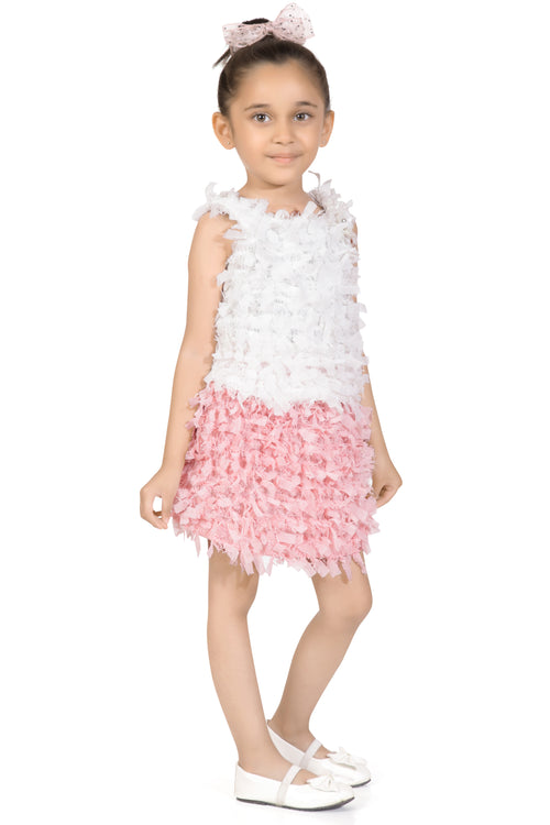 White & Pink Textured Top & Skirt Set TSSET40500