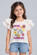 Off-White Floral Graphic Flutter Sleeve Top TSTP0030