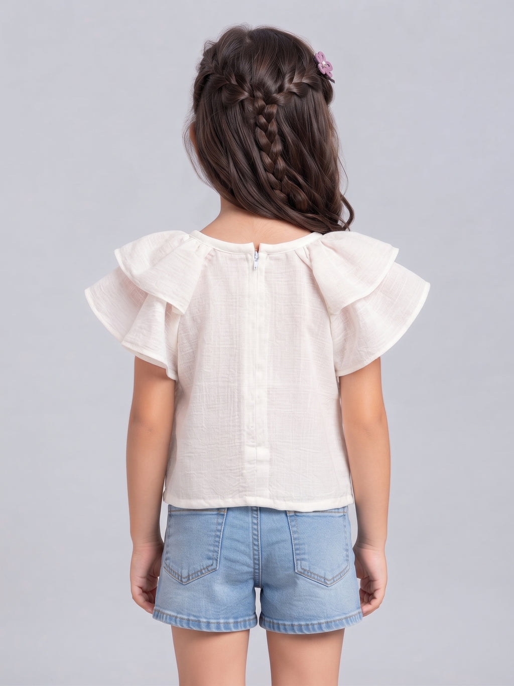 Off-White Floral Graphic Flutter Sleeve Top TSTP0030