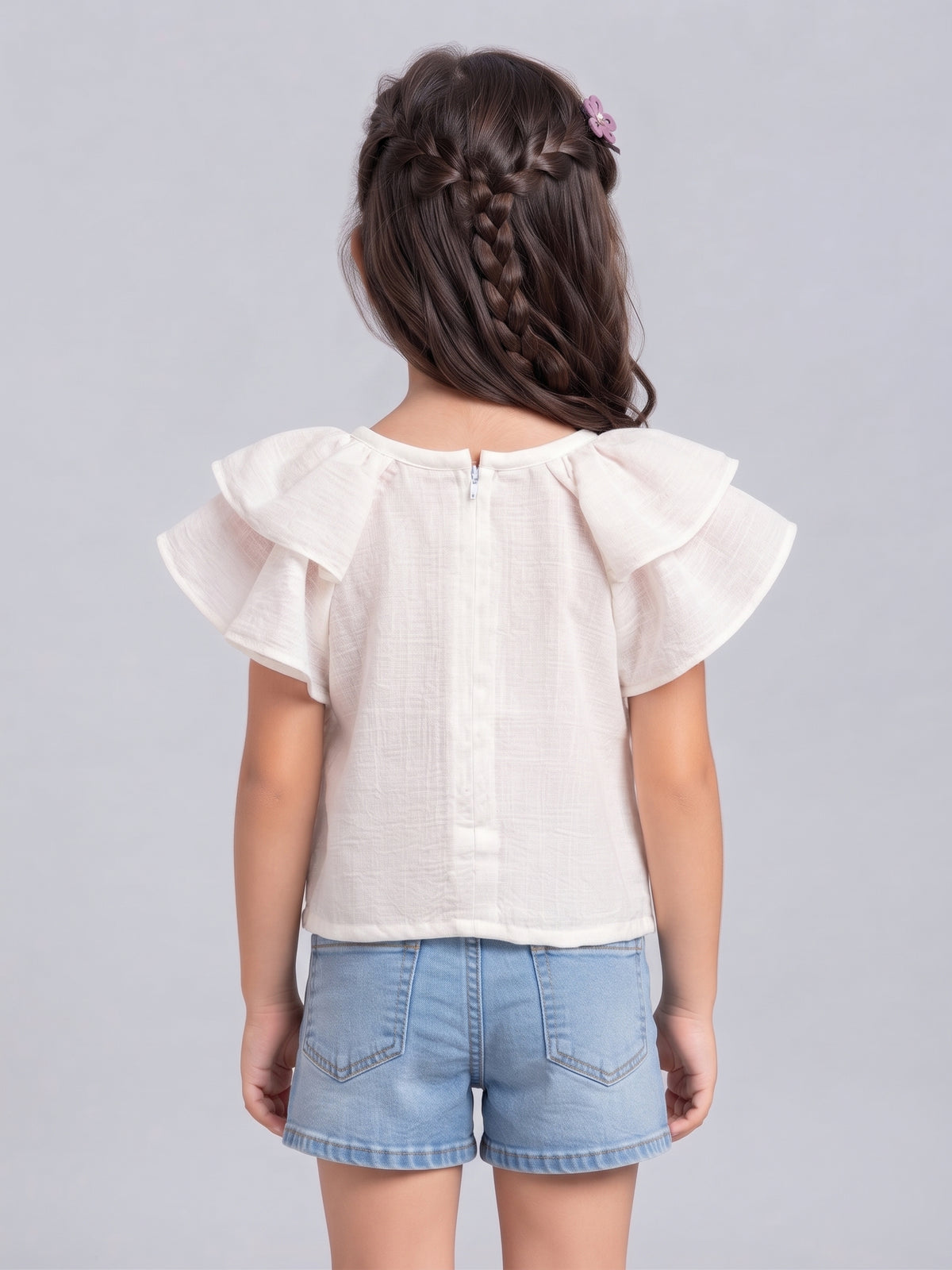 Off-White Floral Graphic Flutter Sleeve Top TSTP0030