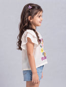 Off-White Floral Graphic Flutter Sleeve Top TSTP0030