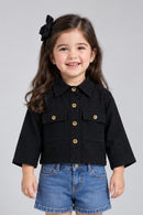 Black Cropped Utility Shirt with Flap Pockets TSTP0043