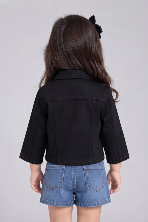 Black Cropped Utility Shirt with Flap Pockets TSTP0043