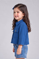 Royal Blue Cropped Utility Shirt with Flap Pockets TSTP0043