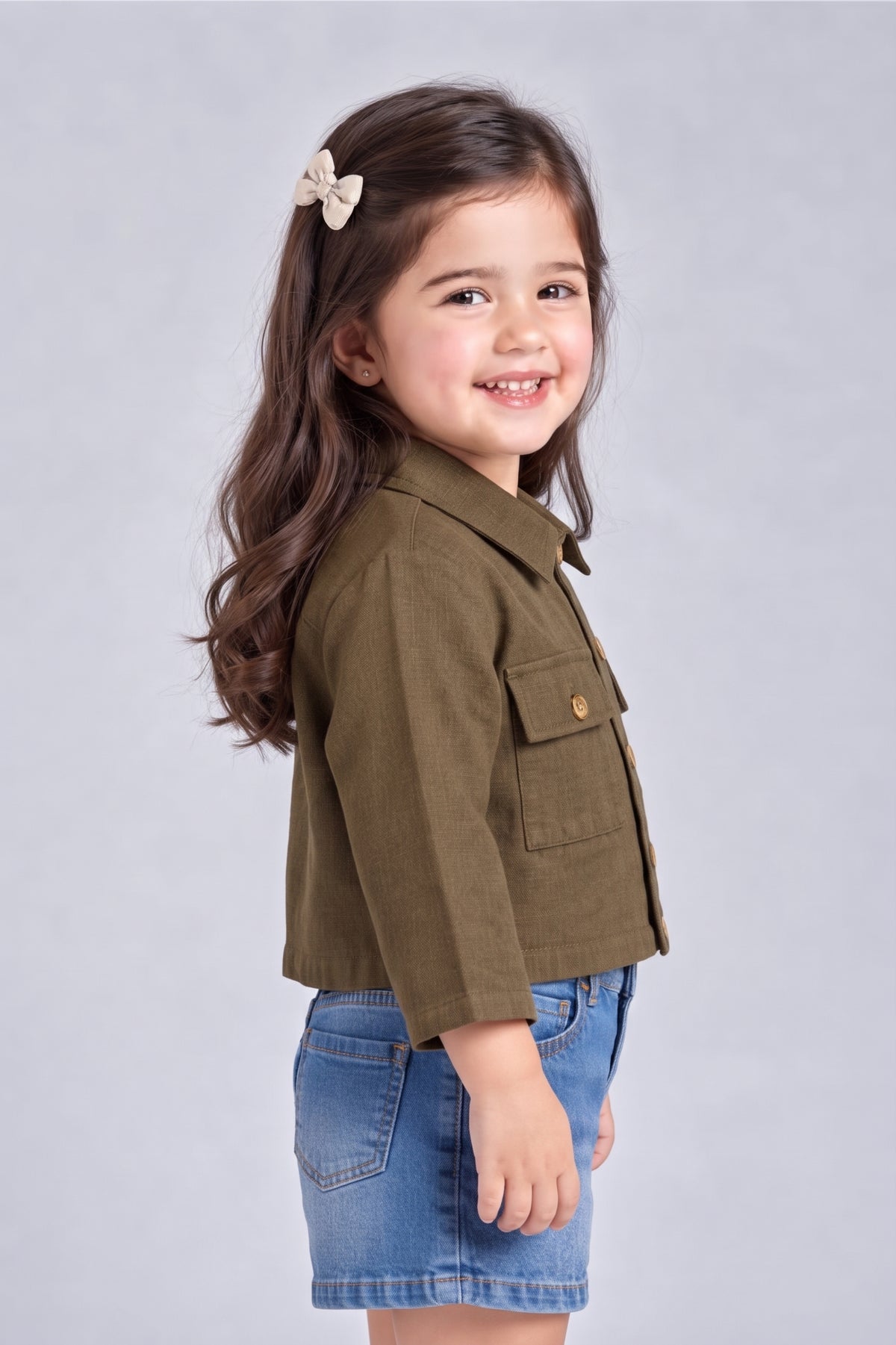 Khaki Brown Cropped Utility Shirt with Flap Pockets TSTP0043