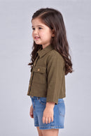 Khaki Brown Cropped Utility Shirt with Flap Pockets TSTP0043
