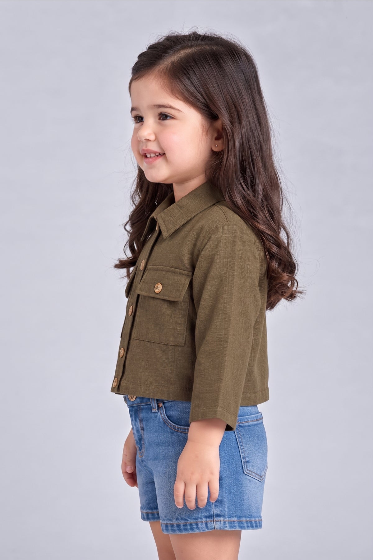 Khaki Brown Cropped Utility Shirt with Flap Pockets TSTP0043