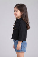 Black Cropped Utility Shirt with Flap Pockets TSTP0043