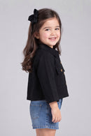 Black Cropped Utility Shirt with Flap Pockets TSTP0043
