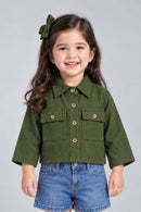 Olive Green Cropped Utility Shirt with Flap Pockets TSTP0043