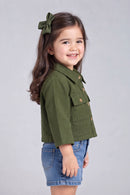 Olive Green Cropped Utility Shirt with Flap Pockets TSTP0043