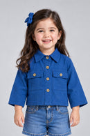 Royal Blue Cropped Utility Shirt with Flap Pockets TSTP0043