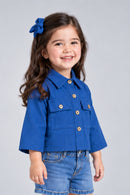 Royal Blue Cropped Utility Shirt with Flap Pockets TSTP0043