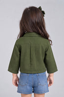 Olive Green Cropped Utility Shirt with Flap Pockets TSTP0043