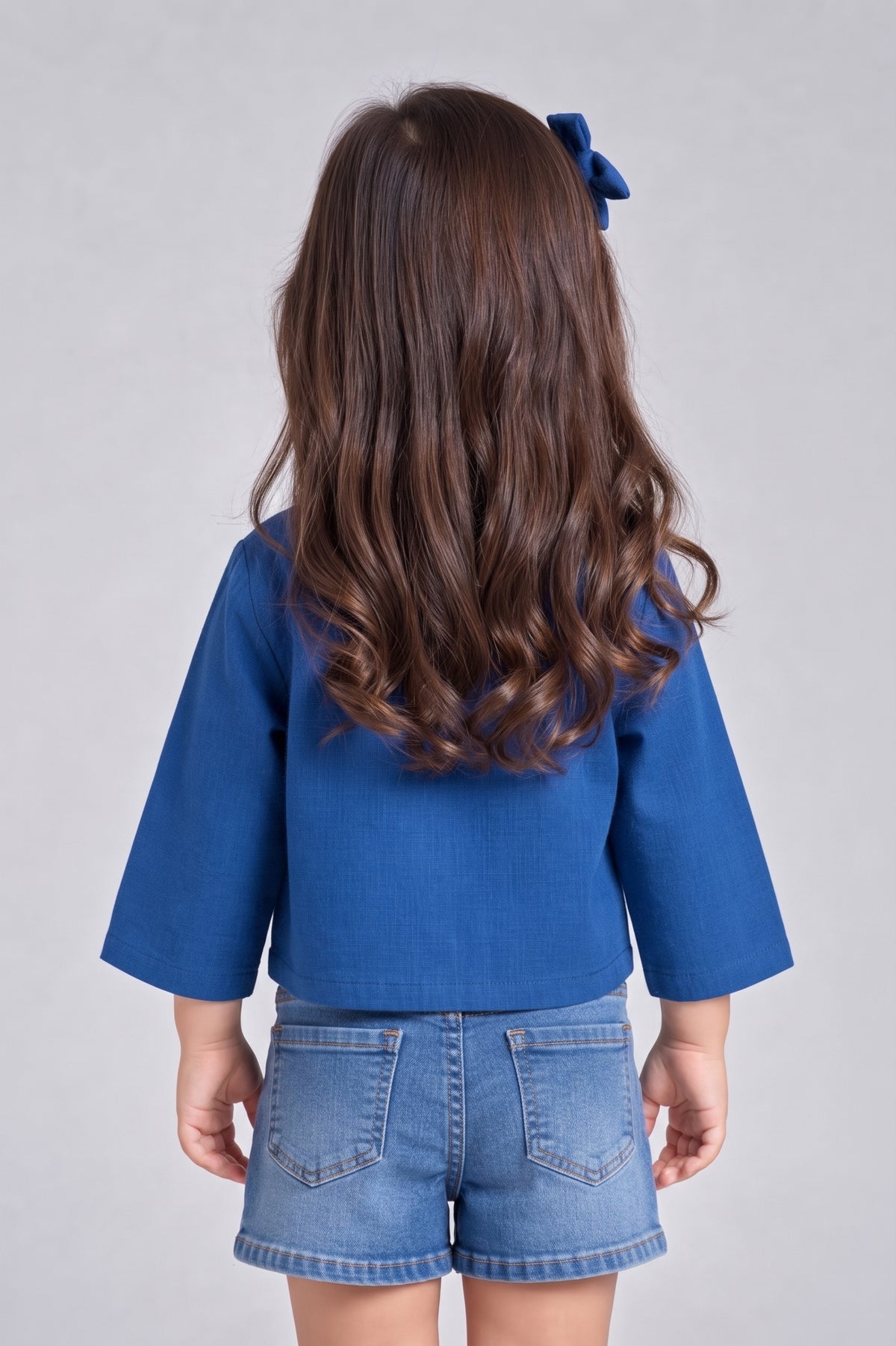 Royal Blue Cropped Utility Shirt with Flap Pockets TSTP0043