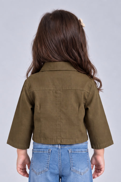 Khaki Brown Cropped Utility Shirt with Flap Pockets TSTP0043