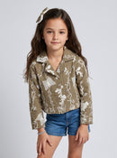 Girls Brown Embroidered Cropped Jacket TSTP0045