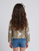 Girls Brown Embroidered Cropped Jacket TSTP0045