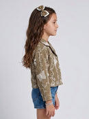 Girls Brown Embroidered Cropped Jacket TSTP0045