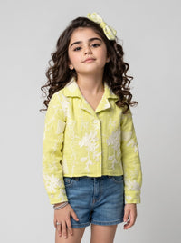 Girls Lemon Yellow Embroidered Cropped Top TSTP0045