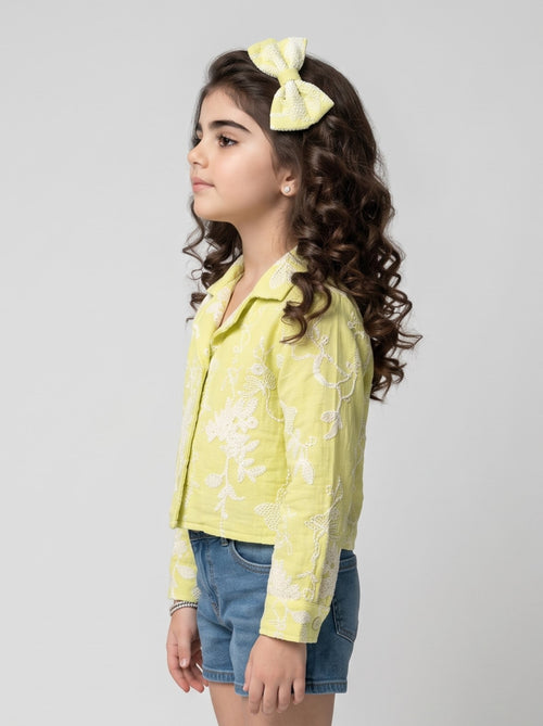 Girls Lemon Yellow Embroidered Cropped Top TSTP0045