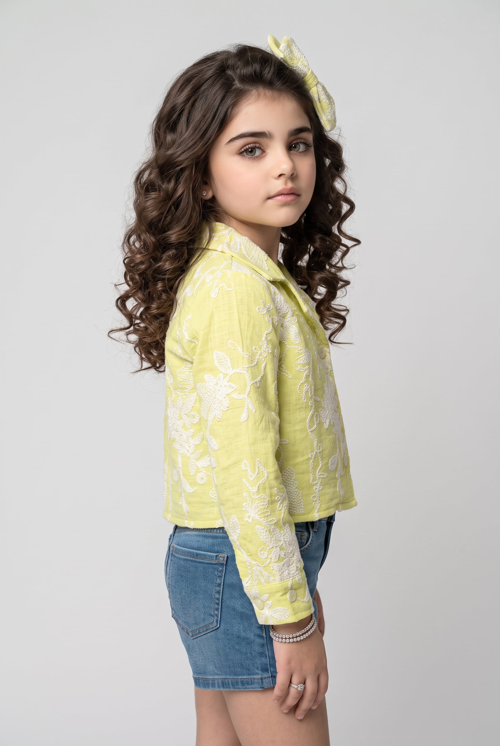 Girls Lemon Yellow Embroidered Cropped Top TSTP0045