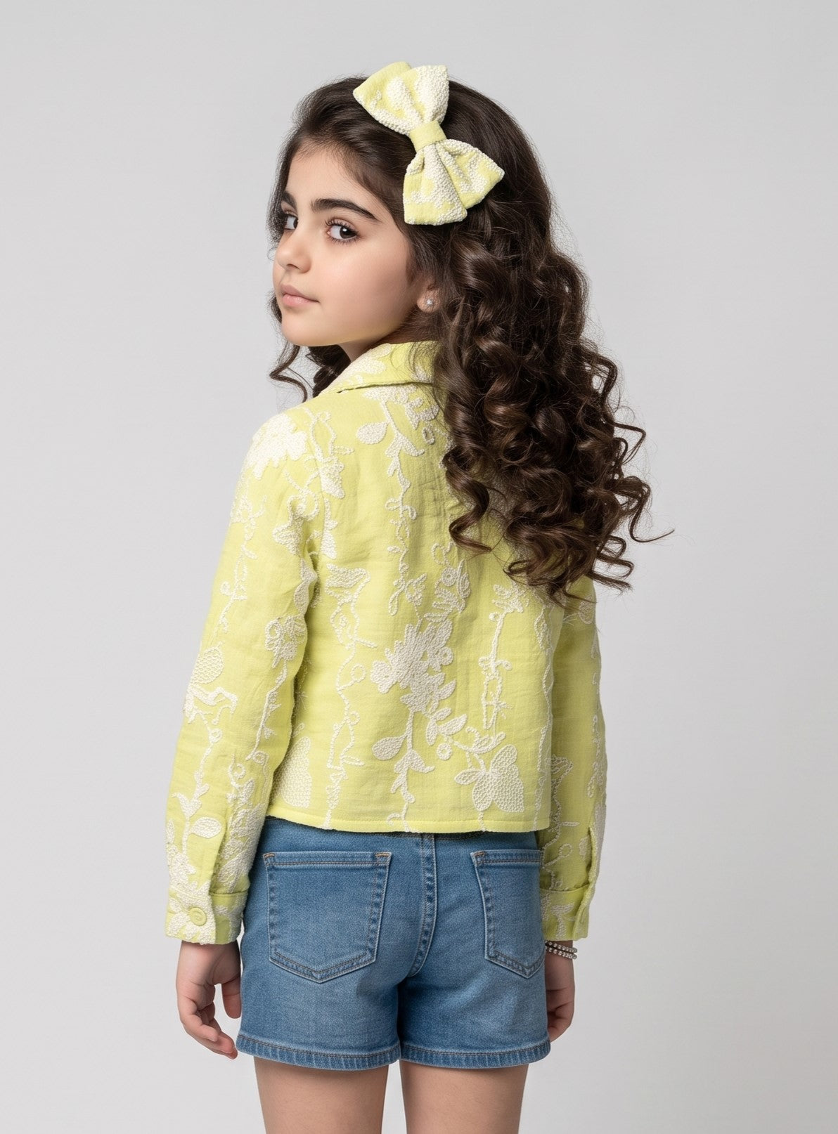 Girls Lemon Yellow Embroidered Cropped Top TSTP0045