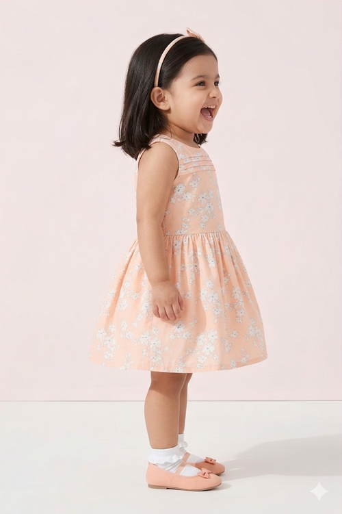 Peach Floral Sleeveless Frock TSF10006