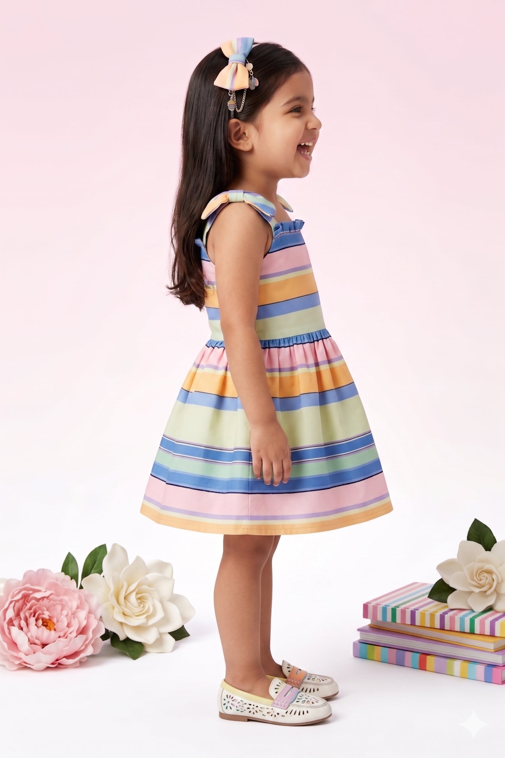 Blue Striped Sleeveless Frock TSF10007