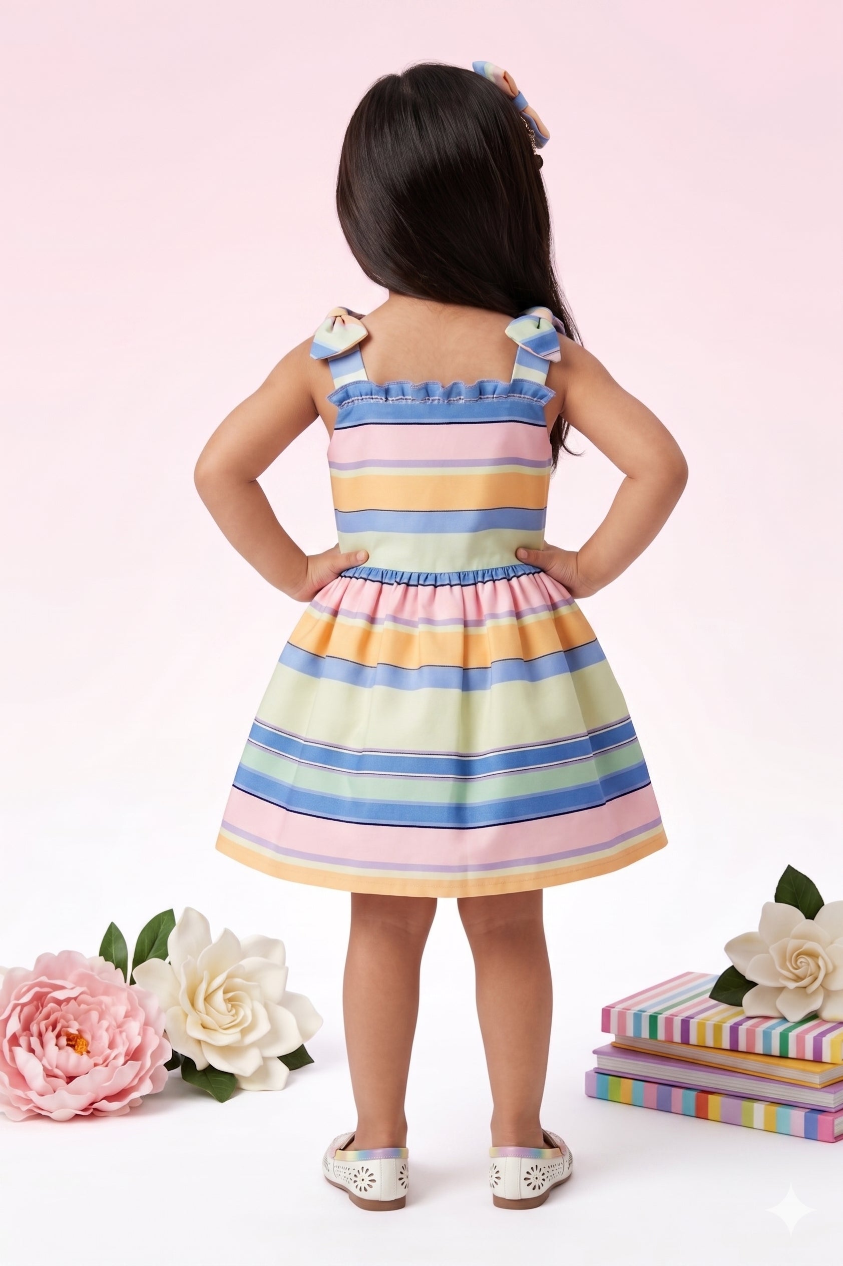 Blue Striped Sleeveless Frock TSF10007
