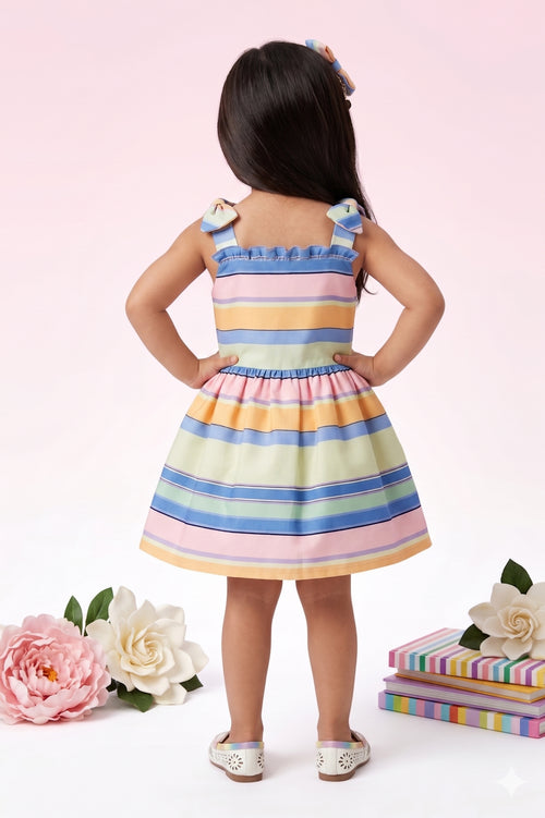 Blue Striped Sleeveless Frock TSF10007