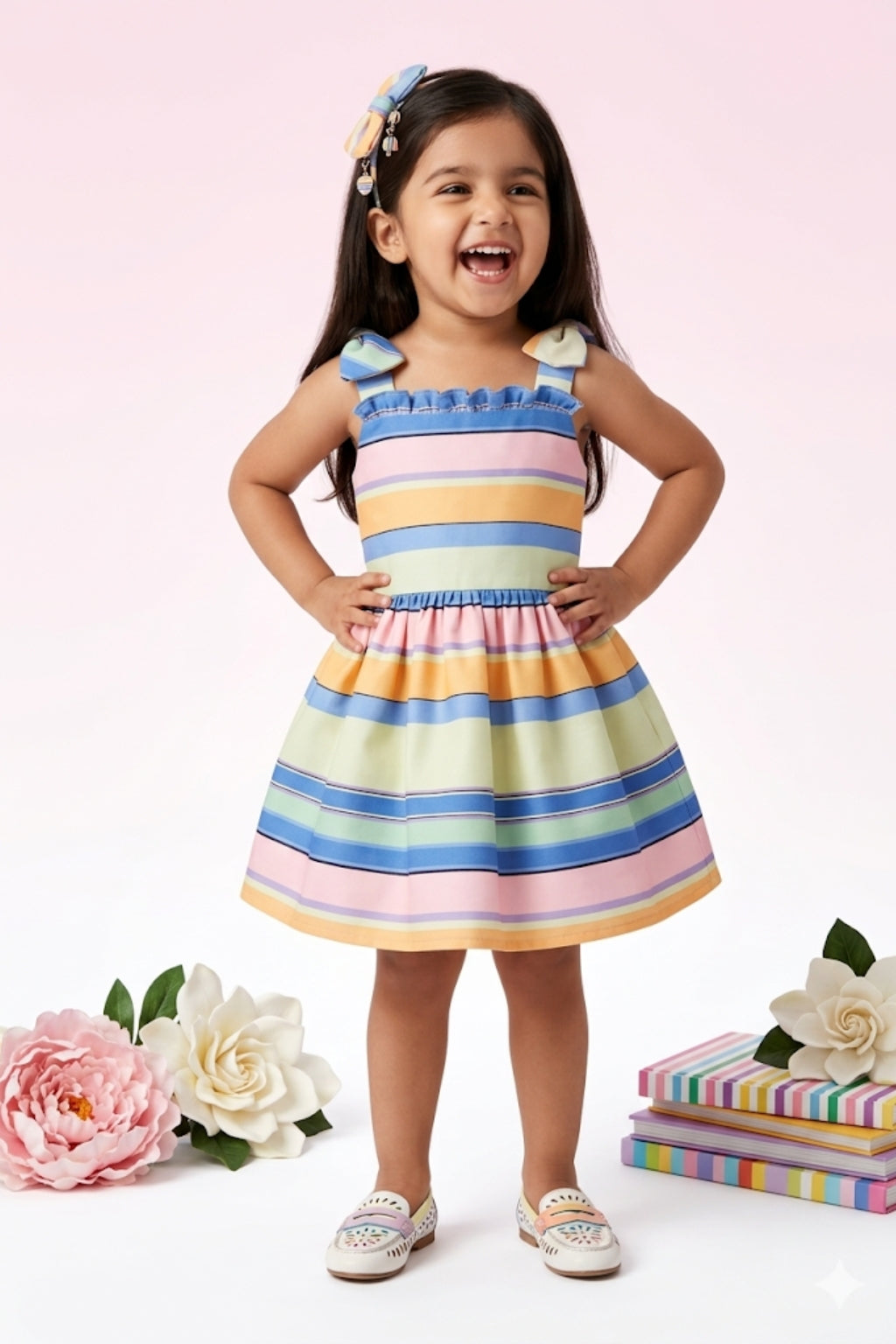 Blue Striped Sleeveless Frock TSF10007