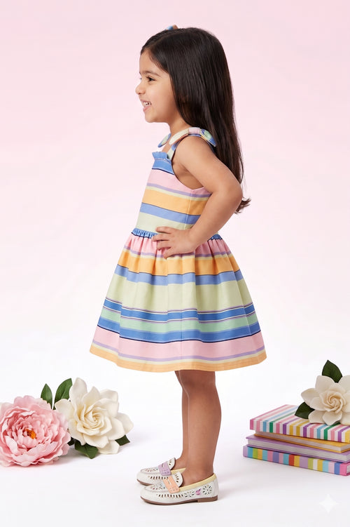 Blue Striped Sleeveless Frock TSF10007