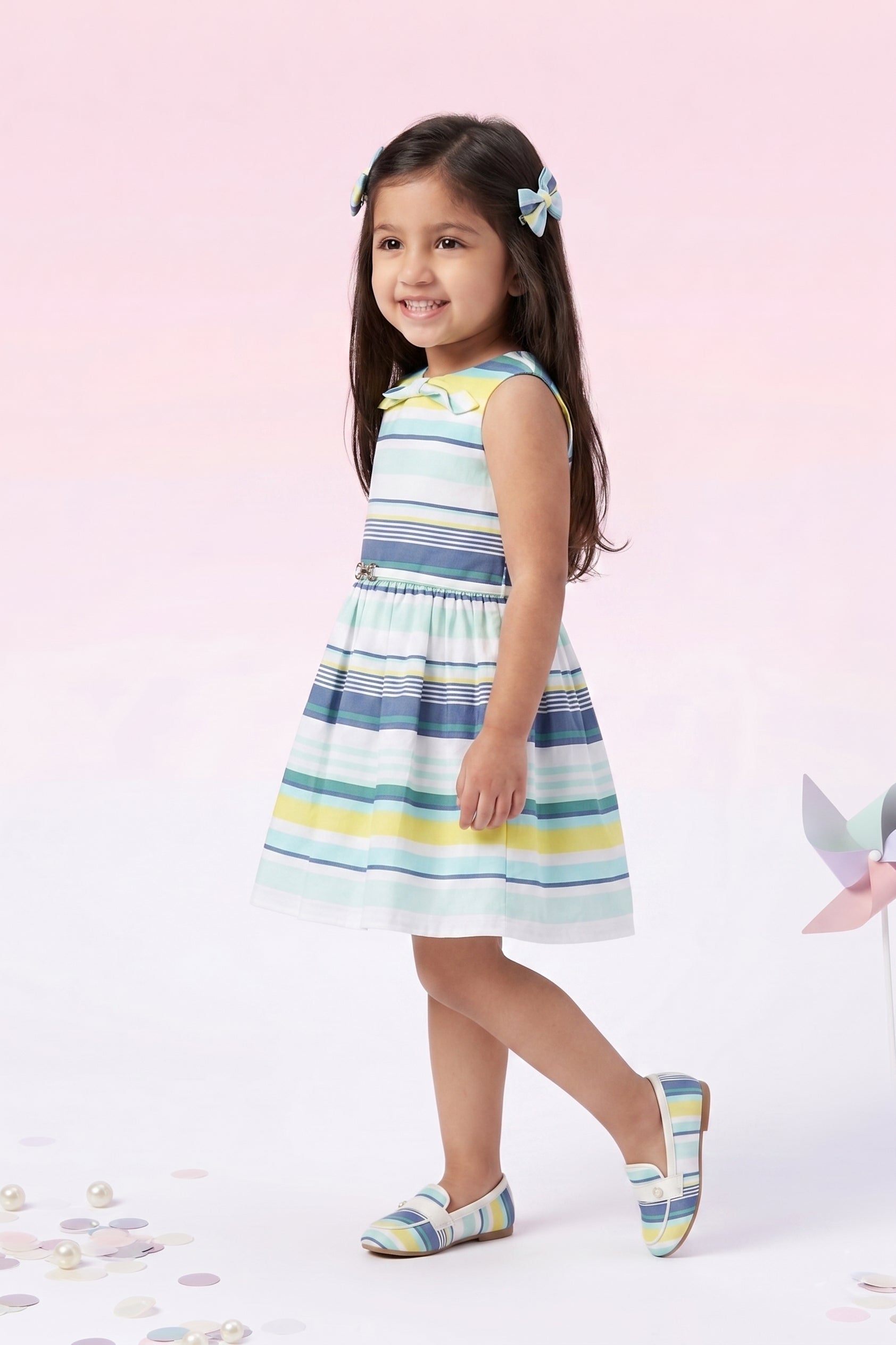 Blue Sleeveless Striped Summer Frock TSF10009
