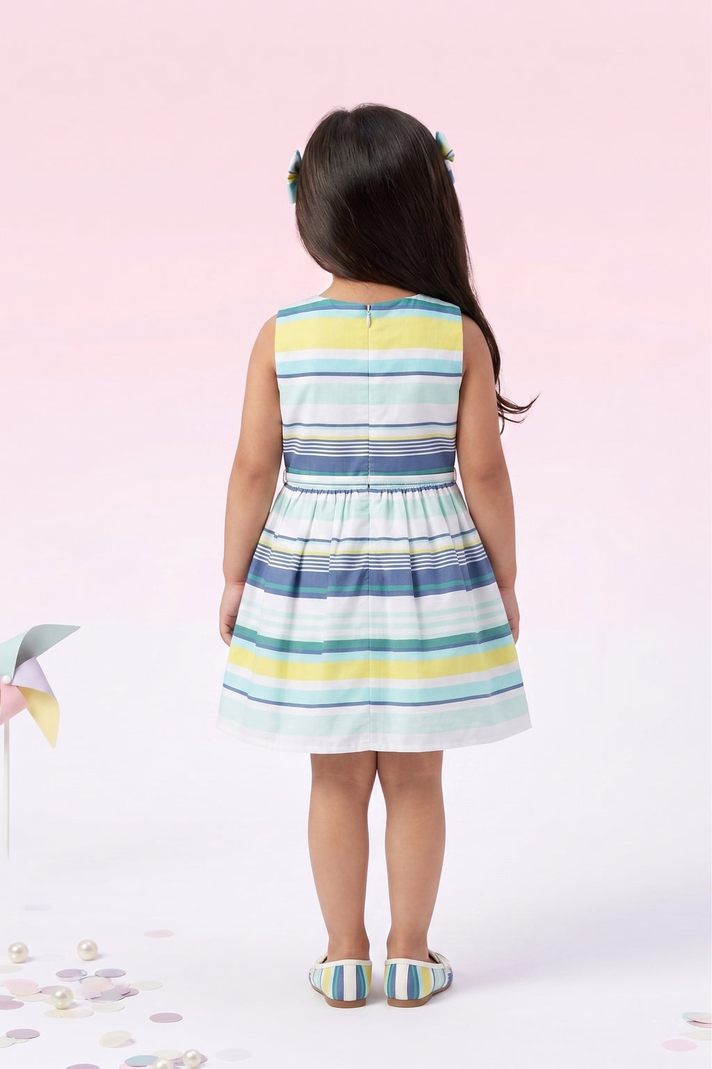Blue Sleeveless Striped Summer Frock TSF10009