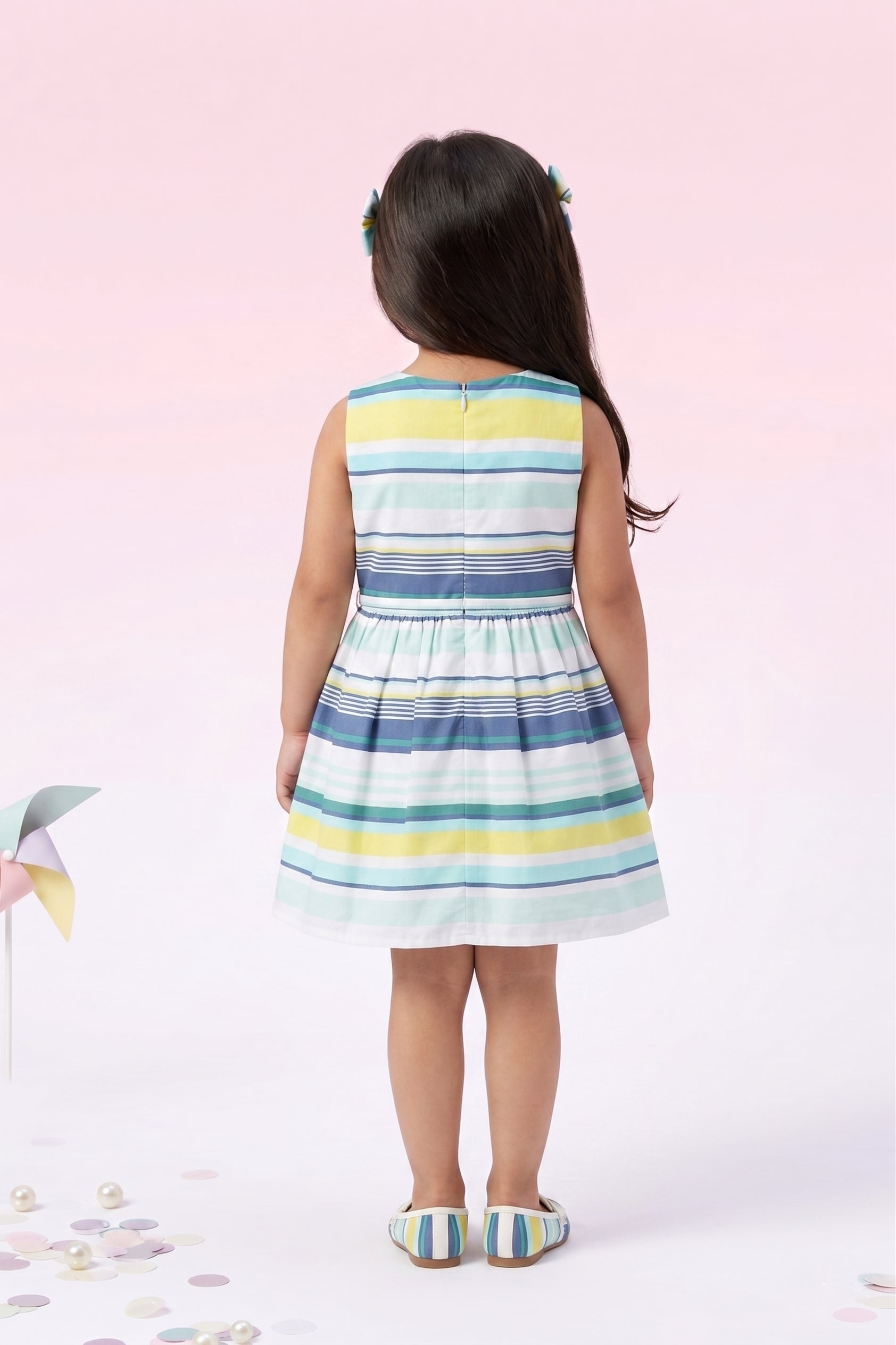 Blue Sleeveless Striped Summer Frock TSF10009