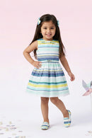 Fresh Blue & Yellow Striped Bow Dress F553