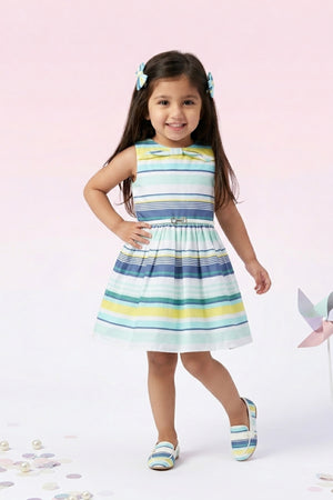 Blue Sleeveless Striped Summer Frock TSF10009